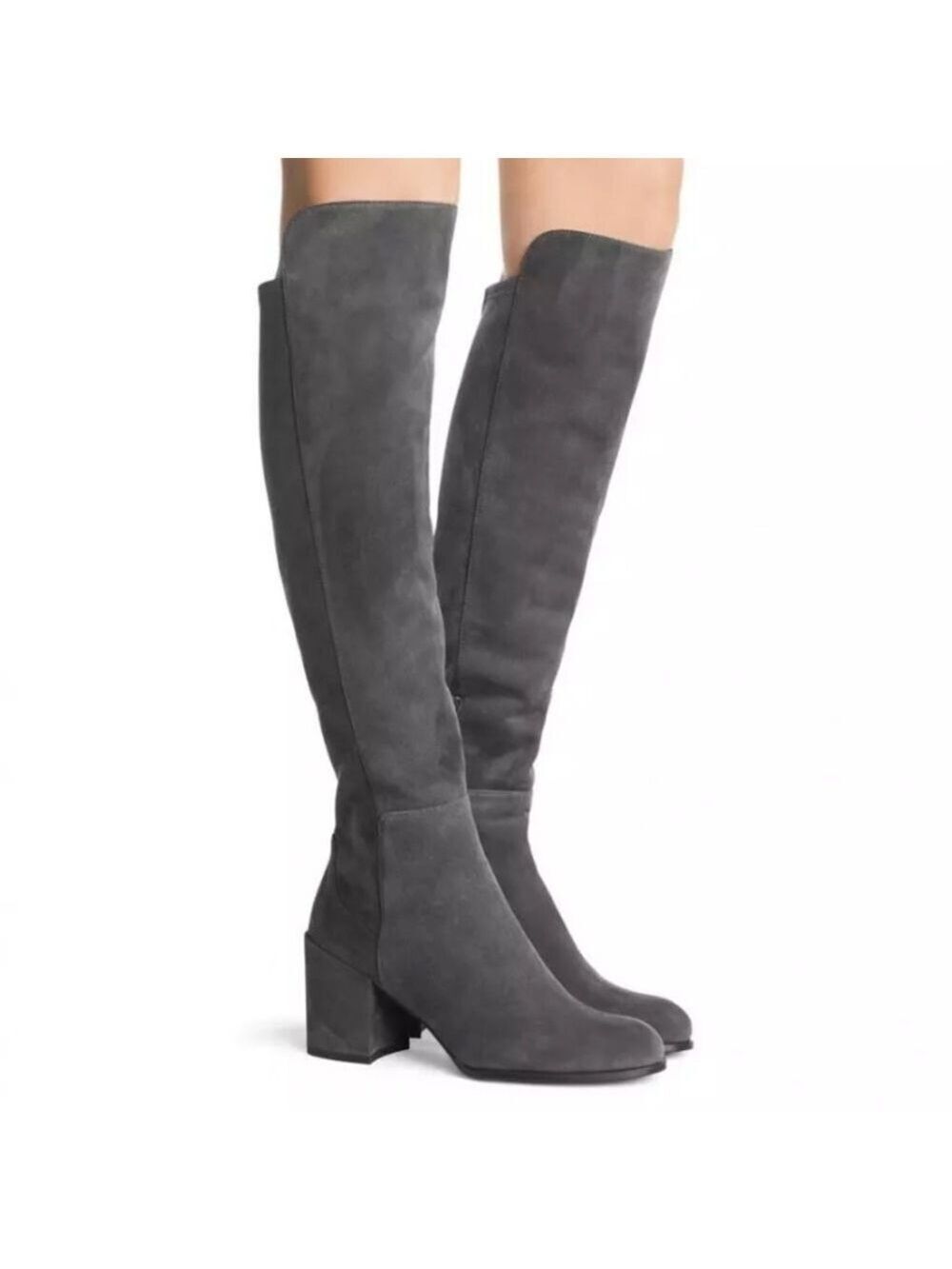 NEW Stuart Weitzman Alljack OTK Boots Slate Medium Gray Suede Sz 4.5M